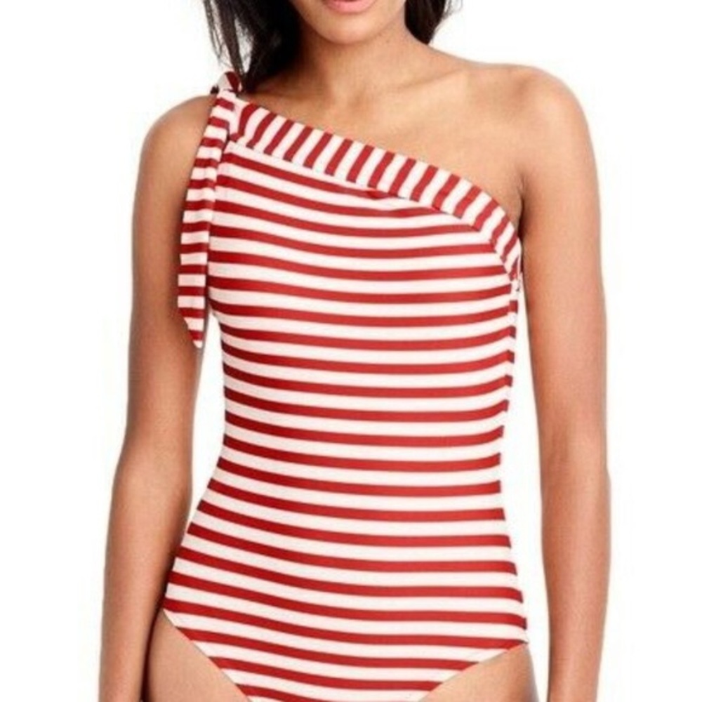 J. Crew Sz 4 Red/White One Shoulder Swim